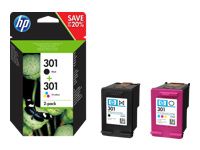 Cartuș de cerneală original HP 301 N9J72AE Combo 2-Pachet Cartuș negru și color de capacitate standard