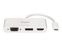 Adaptor video D-LINK USB-C cu 3 porturi cu HDMI Displayport VGA