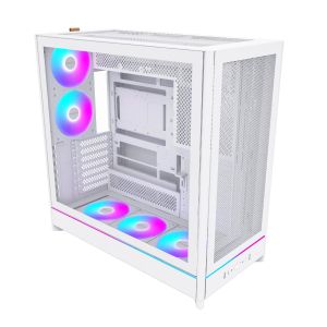 Montech кутия Case ATX - HS01 PRO (W) - 5 x 120 mm ARGB Fans, USB-C, White