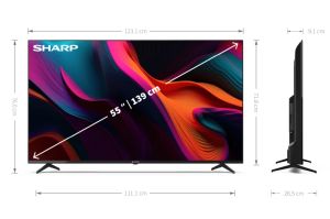 Televizor Sharp 55GL4260E, Google TV LED de 55 inchi, 4K Ultra HD 3840x2160 fără cadru, AQUOS, 1.000.000:1, DVB-T/T2/C/S/S2, Active Motion 1000, HDR10, Dolby Atmos, Asistent Google, Dolby Vision, Chromecast, Google Assistant Încorporat, HDMI 2.1 cu eARC, 