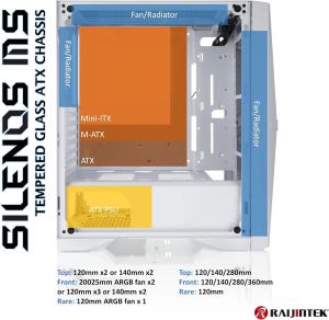 Raijintek Case ATX - SILENOS MS PRO WHITE - 2 x 200 mm ARGB Fans
