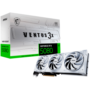 MSI Video Card Nvidia GeForce RTX 5080 16G VENTUS 3X OC WHITE, 16GB GDDR7, 256bit, Effective Memory Clock: 30000MHz, Boost: 2640 MHz, 10752 CUDA Cores, PCIe 5.0, 3x DP 2.1b, HDMI 2.1b, RAY TRACING, Triple Fan, 1x16pin, 850W Recommended PSU, 3Y