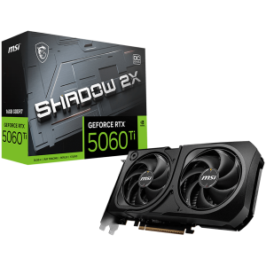 MSI Video Card NVIDIA GeForce RTX 5060 Ti 16G SHADOW 2X OC PLUS, 16GB GDDR7, 128-bit, 2602 MHz Boost, 4608 CUDA Cores, PCIe 5.0 (x8), 3x DP 2.1b, HDMI 2.1b, RAY TRACING, Dual Fan, 180W TDP, 8-pin PCIe Power, G-SYNC, 2-Slot, 3Y