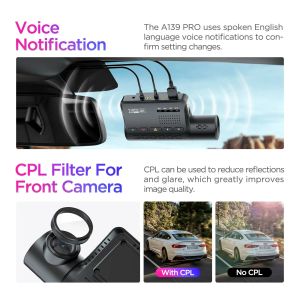 VIOFO Dash Cam A139 PRO 3 Channel - 4K UHD, Sony STARVIS 2, GPS