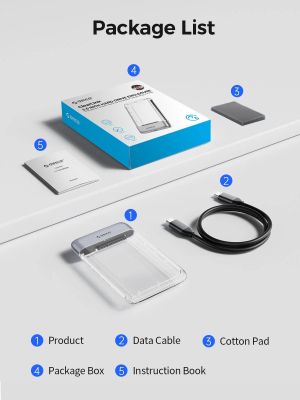 Orico външна кутия за диск Storage - Case - 2.5 inch 5Gbps USB-C Transparent - TX25C3-GY-BP