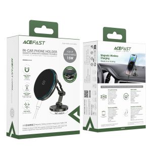 Acefast Зареждаща стойка за телефон за кола Car phone holder - MAG-Charging 15W, Metal, Magnetic Ring, 360 deg, Foldable  - D30 - Black
