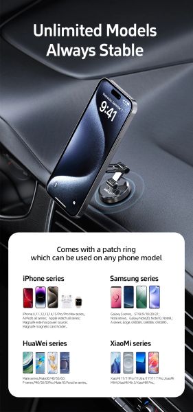 Acefast Стойка за телефон за кола Car phone holder - Metal, Magnetic Ring, 360 deg - D20 - Grey