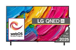 TV LG 55QNED80A3A, 55" 4K QNED HDR Smart TV, 3840x2160, DVB-T2/C/S2, Alpha 7 AI Processor, HDR10 / HLG, webOS 25 ThinQ, VRR / ALLM / HGiG, 4K Upscaling, WiFi 5, Voice Controll, Bluetooth 5.1, AirPlay 2, LAN, CI, HDMI, SPDIF, Google Cast, 2 poles Sta