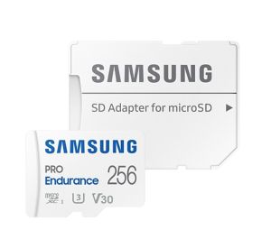 Памет Samsung 256 GB micro SD PRO Endurance, Adapter, Class10, Waterproof, Magnet-proof, Temperature-proof, X-ray-proof, Read 100 MB/s - Write 40 MB/s