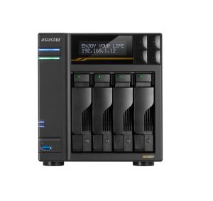 Network storage Asustor Lockerstor 4 Gen3 AS6804T 4 Bay NAS, AMD Ryzen Embedded Quad-Core 2.3GHz (burst up to 3.8GHz), Dual USB 4 Ports, Dual 10GbE Ports, Dual 5GbE Ports, 16G ECC RAM DDR5 (Max. 64GB) 4x M.2 SSD Slots (Diskless), 2 x Type C, Black