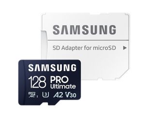 Памет Samsung 128GB micro SD Card PRO Ultimate with Adapter , UHS-I, Read 200MB/s - Write 130MB/s, U3, V30, A2
