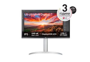 Monitor LG 27UP850K-W, 27" UltraFine UHD, IPS 4K , 5ms, 1200:1, 400cd/m2, 3840 x 2160, DCI-P3 95%, HDR 400, HDMI, USB-C, PD- 96 W, DisplayPort, Reader mode, Dynamic Action Sync, Tilt, Height (Range), Swivel, Speakers 2x5W, LG Switch, Black