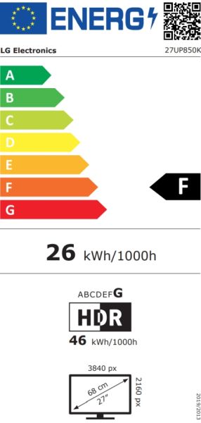 Monitor LG 27UP850K-W, 27" UltraFine UHD, IPS 4K , 5ms, 1200:1, 400cd/m2, 3840 x 2160, DCI-P3 95%, HDR 400, HDMI, USB-C, PD- 96 W, DisplayPort, Reader mode, Dynamic Action Sync, Tilt, Height (Range), Swivel, Speakers 2x5W, LG Switch, Black