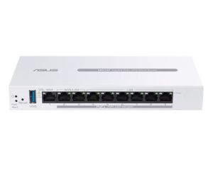 Router Asus Business Gigabit PoE+ VPN Wired Router, ExpertWiFi EBG19P, 8 PoE+ ports, 123W, 1 gigabit WAN+2 gigabit WAN/LAN, USB 3.2, PoE centralized control, SDN, guest portal, Multi-WAN, Commercial-Grade Network Security & VPN, wall mounting, White