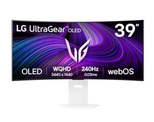 Monitor LG 39GX90SA-W, 39", OLED UltraGear 21:9 Curved Smart, IPS 0.03 ms, WQHD (3440x1440), 240Hz, HDR 10, 1500000:1, 250 cd/m2, DCI-P3 98.5%, USB 3.0, VRR, Free-sync, G-Sync, USB-C, PD 65W, HDMI, DP, PBP, Speakers, LG Switch, Height, Swivel, Tilt, White