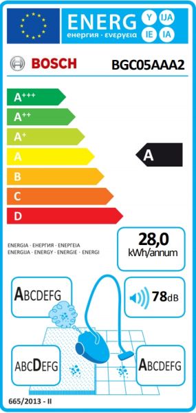 Vacuum cleaner Bosch BGC05AAA2, Vacuum Cleaner, 700 W, Bagless type, 1.5 L, 78 dB(A), Energy efficiency class A, chili red/black