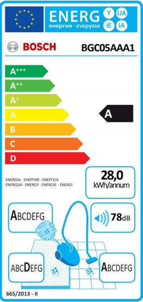 Vacuum cleaner Bosch BGC05AAA1, Vacuum Cleaner, 700 W, Bagless type, 1.5 L, 78 dB(A), Energy efficiency class A, purple/stone gray