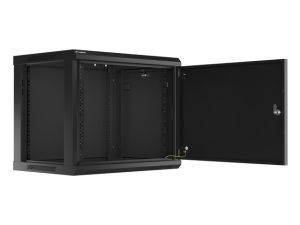 Communication cabinet Lanberg rack cabinet 19" wall-mount 9U/600x450 for self-assembly with metal door black (flat pack)