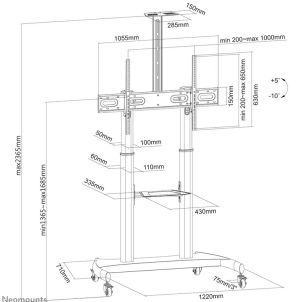 Стойка Neomounts Mobile Flat Screen Floor Stand (height: 128-160 cm)