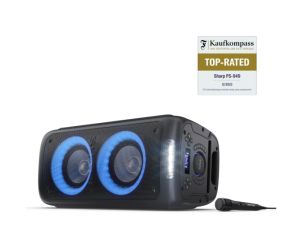 Loudspeakers Sharp Speakers PS-949, XPARTY STREET BEAT 2 x 8" woofers + horn tweeter, max power output 132 W, 12 h play time by built in battery, True wireless Stereo, USB Music playback and charging, DJ FX, BT 5.0, 2 x Mic/Guitar inputs, Splashproof (IPX