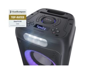 Loudspeakers Sharp Speakers PS-949, XPARTY STREET BEAT 2 x 8" woofers + horn tweeter, max power output 132 W, 12 h play time by built in battery, True wireless Stereo, USB Music playback and charging, DJ FX, BT 5.0, 2 x Mic/Guitar inputs, Splashproof (IPX