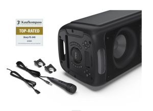 Loudspeakers Sharp Speakers PS-949, XPARTY STREET BEAT 2 x 8" woofers + horn tweeter, max power output 132 W, 12 h play time by built in battery, True wireless Stereo, USB Music playback and charging, DJ FX, BT 5.0, 2 x Mic/Guitar inputs, Splashproof (IPX