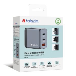 Charger Verbatim GNC-65 GaN Charger 3 Port 65W USB A/C (EU/UK/US)
