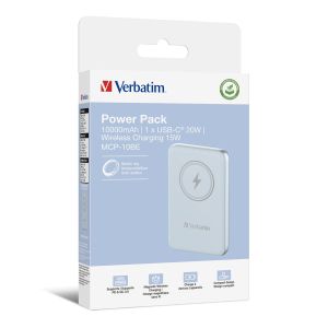 Външна батерия Verbatim MCP-10BE Power Pack 10000 mAh with UBS-C PD 20W / Magnetic Wireless Charging 15W Blue