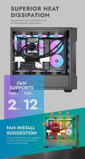 Darkflash Case ATX - DS900 Mesh Black - 4 x 120 mm A-RGB fans included