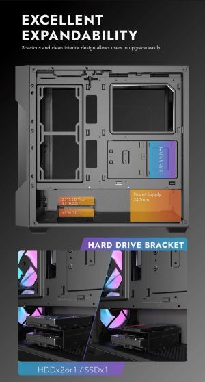 Darkflash Case ATX - DS900 Mesh Black - 4 x 120 mm A-RGB fans included