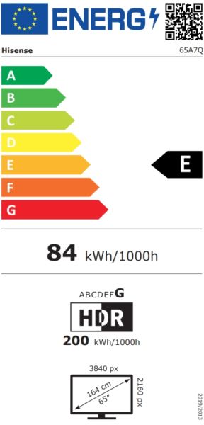 TV Hisense 65" A7Q, 4K Ultra HD 3840x2160, QLED, HDR 10+, HLG, Dolby Vision, Dolby Atmos, Smart TV, Light Sensor, WiFi Direct, BT, Anyview Cast, 3xHDMI, 2xUSB, LAN, CI+, DVB-T2/C/S2, Black