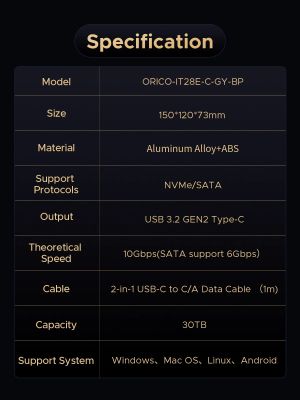Orico докинг станция Storage - HDD/M.2 Dock - 2 BAY Offline Clone 2.5/3.5/M.2 NVMe USB-C/USB-A - IT28E-C-EU-GY