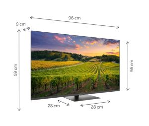 Television Thomson Smart QLED TV 43"; Google TV; 3840 x 2160 (4K UHD), 4000:1, QLED, 60 Hz, DVB-T/T2/C/S/S2, HDR10, Hotel mode, Wi-Fi, Bluetooth, LAN, HDMI 2 (2.0) + 2 (2.1), USB 2 (2.0) + 1 (3.0), Central Swivel Stand, Dark gray