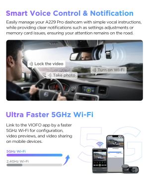 VIOFO Видеорегистратор Dash Cam A229 Pro 2 Channel - 4K, HDR, Dual Sony STARVIS 2, GPS, Bluetooth
