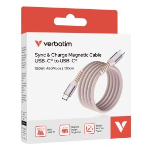 Кабел Verbatim Sync & Charge USB-C to USB-C 100W Magnetic 120 cm - Pink