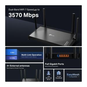 Безжичен рутер TP-Link Archer BE220 Dual-Band Wi-Fi 7
