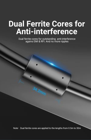 Vention Кабел за монитор Cable VGA HD15 M / M 2.0m Gold Plated, 2 Ferrites - DAEBH