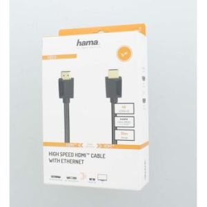 Кабел HAMA High-Speed, HDMI мъжко - HDMI мъжко, 4K, 18GB/s, Ethernet, 5 м, Позл. конектори, Черен