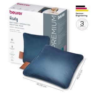 Термоподложка Beurer HK 77 Heaty obsidian-blue; lithium-ion battery; Soft velvet cushion cover machine-washable at 30°C; 3 temperature settings; Fast heating; BSS; 45(L)x45(W) cm