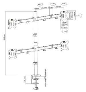 Стойка Neomounts Flat Screen Desk Mount (clamp/grommet) for 4 Screens