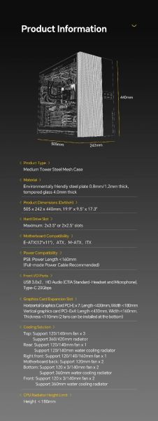 Geometric Future Case EATX - Model 5 Vent Black - 5 x 140 mm aRGB fans included