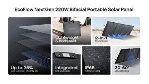 Ecoflow портативен соларен панел NextGen 220W Bifacial Portable Solar Panel