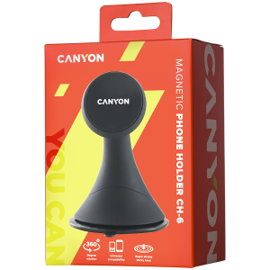 CANYON CH-6, Car Holder for Smartphones, magnetic suction function, with 2 plates(rectangle/circle), black, 97*67.5*107mm 0.068kg