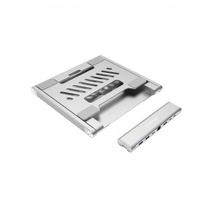 Canyon Laptop stands with hub, TYPE C F to HDMI2.0+2USB3.0+USBC3.0+RJ45+PD, TYEP C TO C cable 1m white with Emarker: HUSB332A, Material: Aluminum case+ABS+PS, Size: 245x240x27.2+/-0.3mm, Weight:1304g