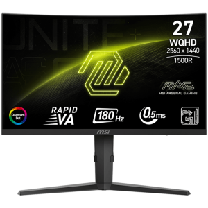 MSI MAG 275CQRF QD E2 Gaming Monitor, 27" 180Hz, WQHD (2560x1440) 16:9, Rapid VA, Anti-glare, Quantum Dot, 0.5ms, 300nits, 5000:1, 178/178, 1500R Curve, AMD FreeSync, HDR Ready, Adjustable Stand, 1x DP, 2x HDMI, 1x Type-C, USB Hub, 3Y Warranty