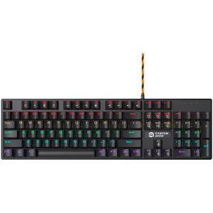 Wired black Mechanical keyboard With colorful lighting system104PCS rainbow backlight LED,also can custmized backlight,1.8M braided cable length,rubber feet,English layout double injection,Numbers 104 keys,keycaps,0.7kg, Size 429*124*35mm
