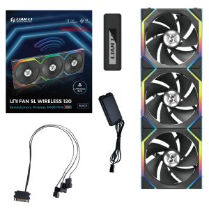 Triple Pack Lian Li UNI FAN SL Wireless ARGB PWM Reverse Blade - 120 mm Black + Controller
