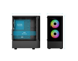 Gamdias Case ATX - TALOS E3 CG - 3 x 120 mm A-RGB, Curved Glass