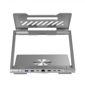 Canyon Laptop stands with hub, TYPE C F to HDMI2.0+2USB3.0+USBC3.0+RJ45+PD, TYEP C TO C cable 1m white with Emarker: HUSB332A, Material: Aluminum case+ABS+PS, Size: 245x240x27.2+/-0.3mm, Weight:1304g