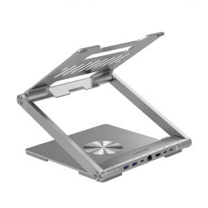 Canyon Laptop stands with hub, TYPE C F to HDMI2.0+2USB3.0+USBC3.0+RJ45+PD, TYEP C TO C cable 1m white with Emarker: HUSB332A, Material: Aluminum case+ABS+PS, Size: 245x240x27.2+/-0.3mm, Weight:1304g